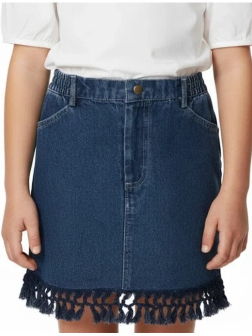 Charabia Paris Girls Size 6 Blue Fringe Hem with Side Pockets Denim Skirt NWT